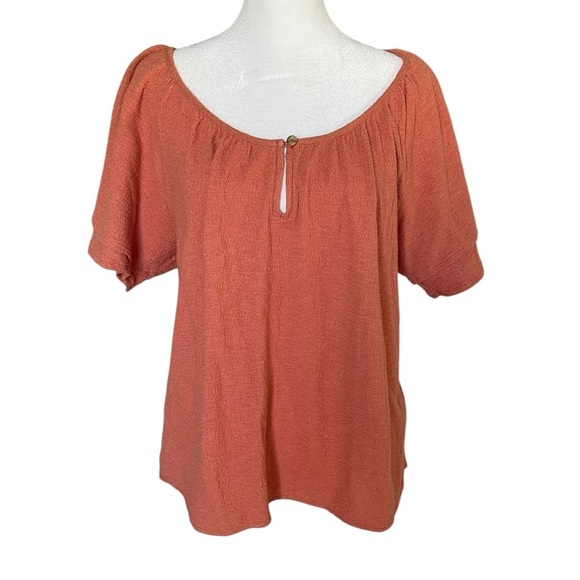 Madewell Texture & Thread Tiered Sleeve Top Orange Scoop Neck - Size Medium - Picture 3 of 8